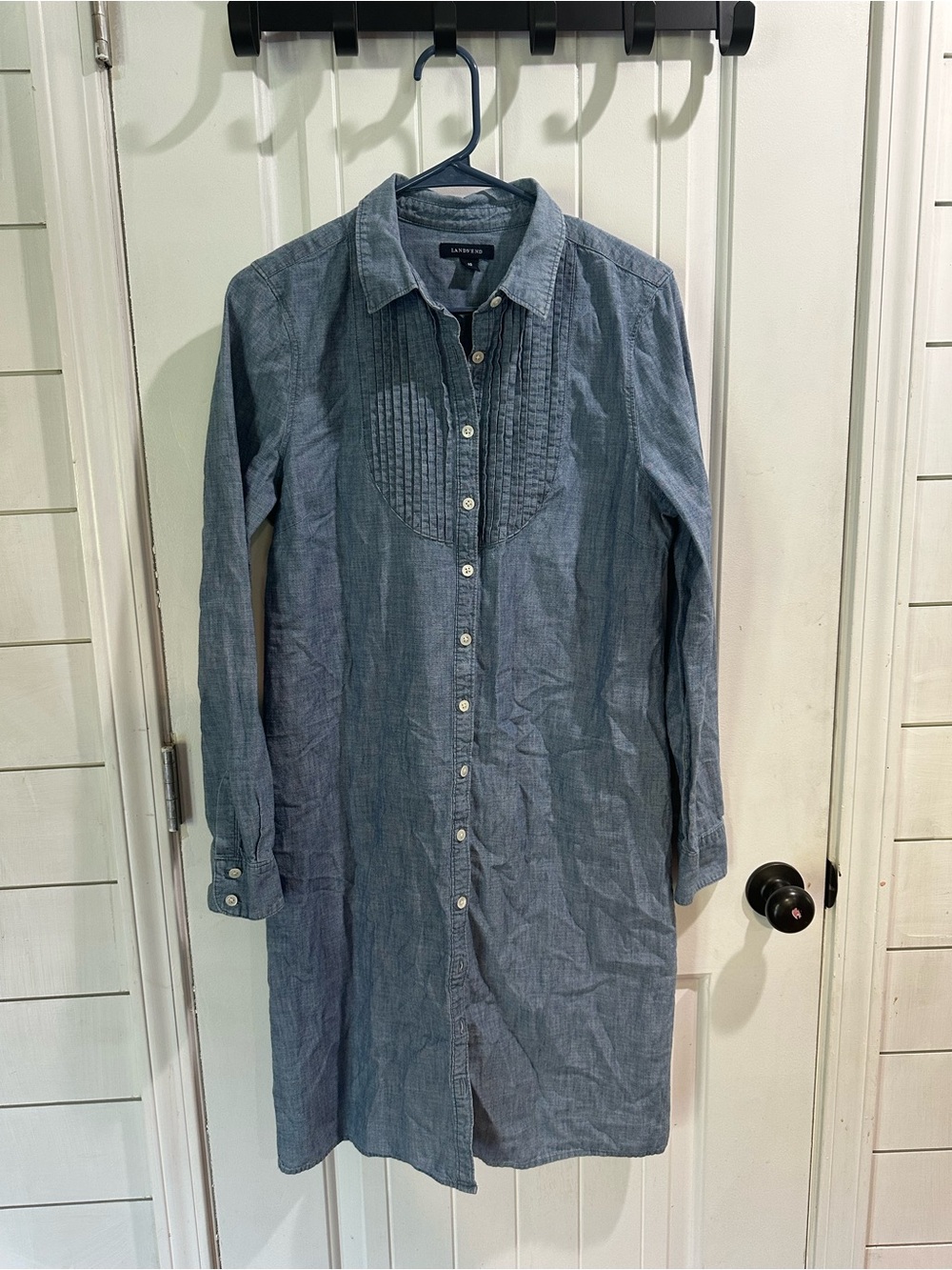 Lands’ End Chambray Shirt Dress Blue Pintuck Coastal Preppy cottagecore - Picture 2 of 7